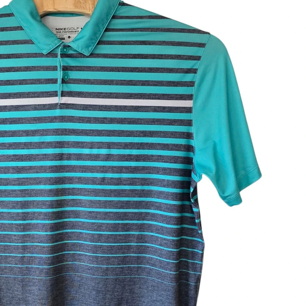 Nike Golf Tour Performance Polo Shirt Mens‎ Large Striped Dri-Fit Athletic